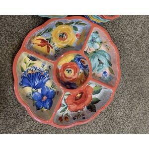 The Pioneer Woman Delaney Coral Flowers Chip & Dip 15.55in‎ W ×15.27in L